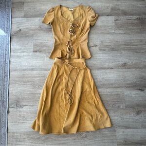 Rare Lotus Mt Shasta 70’s Tan Deerskin Embroidered Skirt Set Set Bohemian